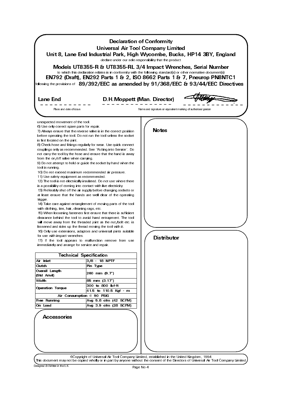 Lane end d.h.moppett (man. director) | Universal Air Tools UT8355-RL User Manual | Page 4 / 4