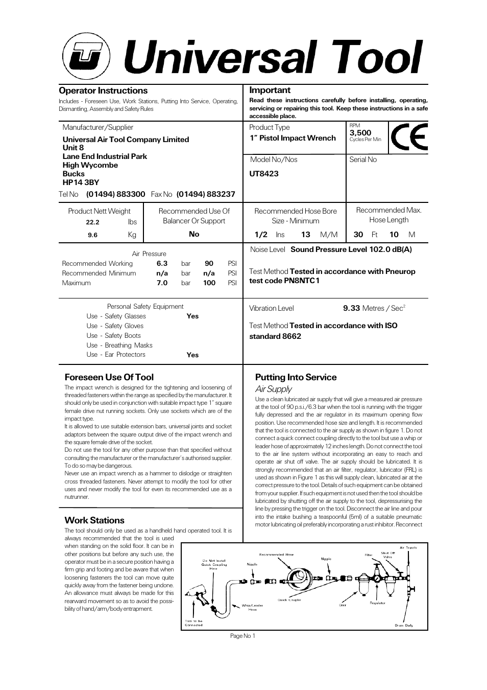 Universal Air Tools UT8423 User Manual | 4 pages