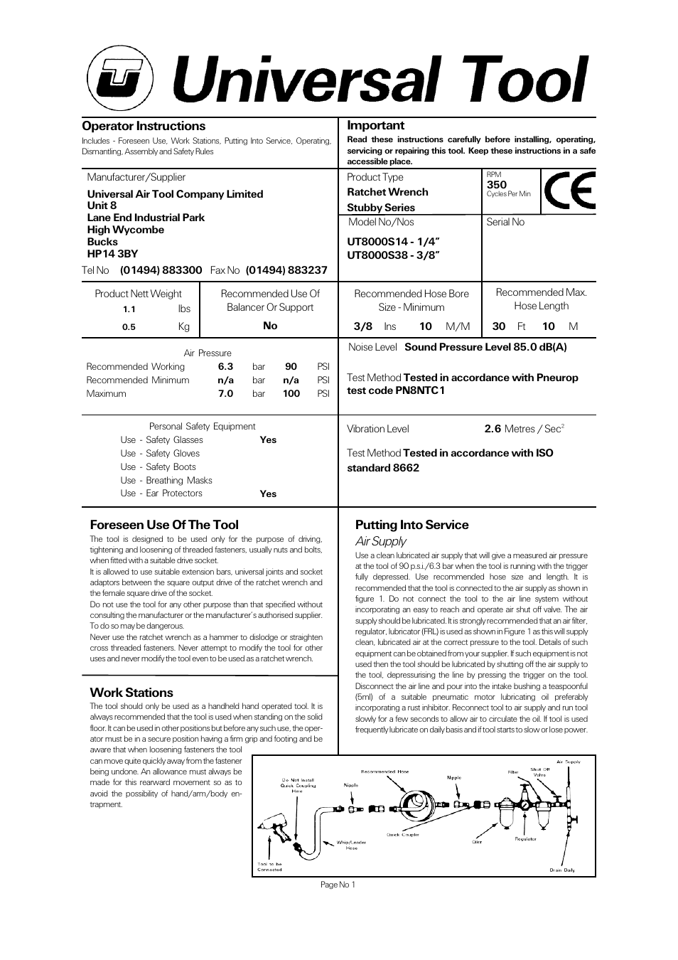 Universal Air Tools UT8000S38 - 3/8 User Manual | 4 pages