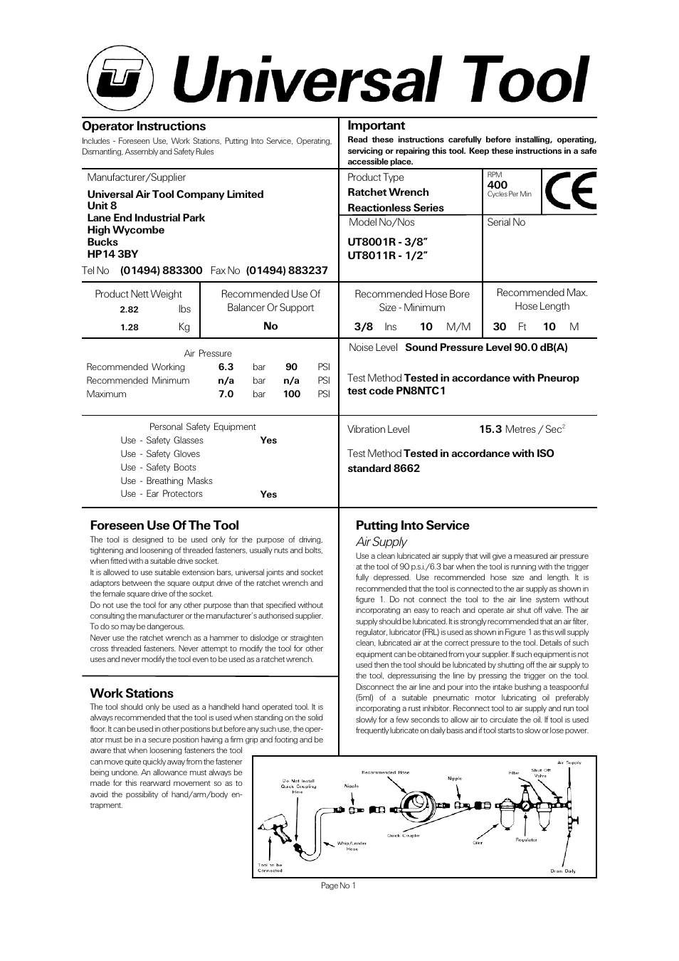 Universal Air Tools UT8011R - 1/2 User Manual | 4 pages