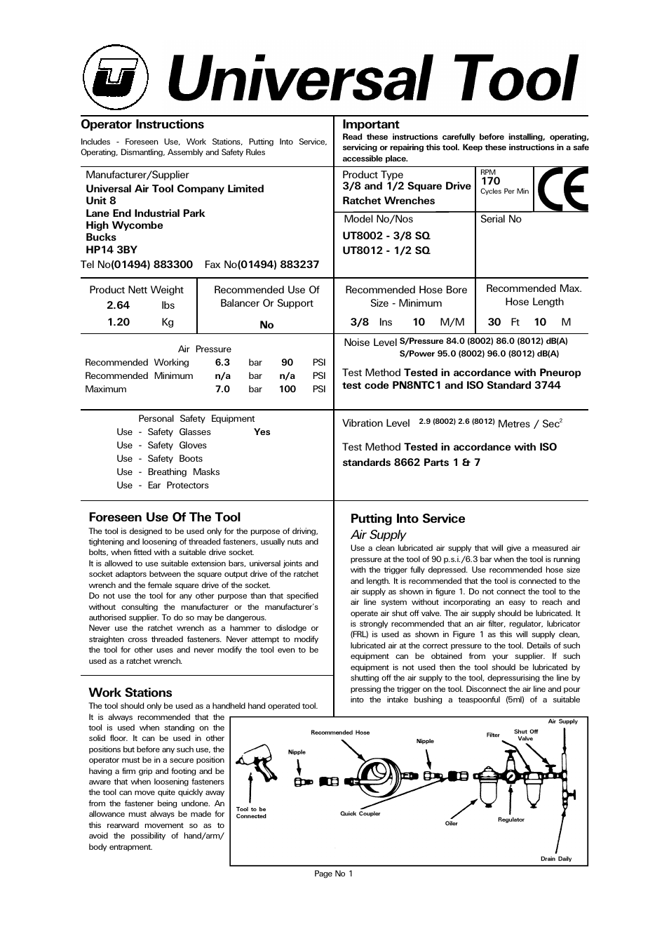 Universal Air Tools UT8012 - 1/2 SQ User Manual | 4 pages