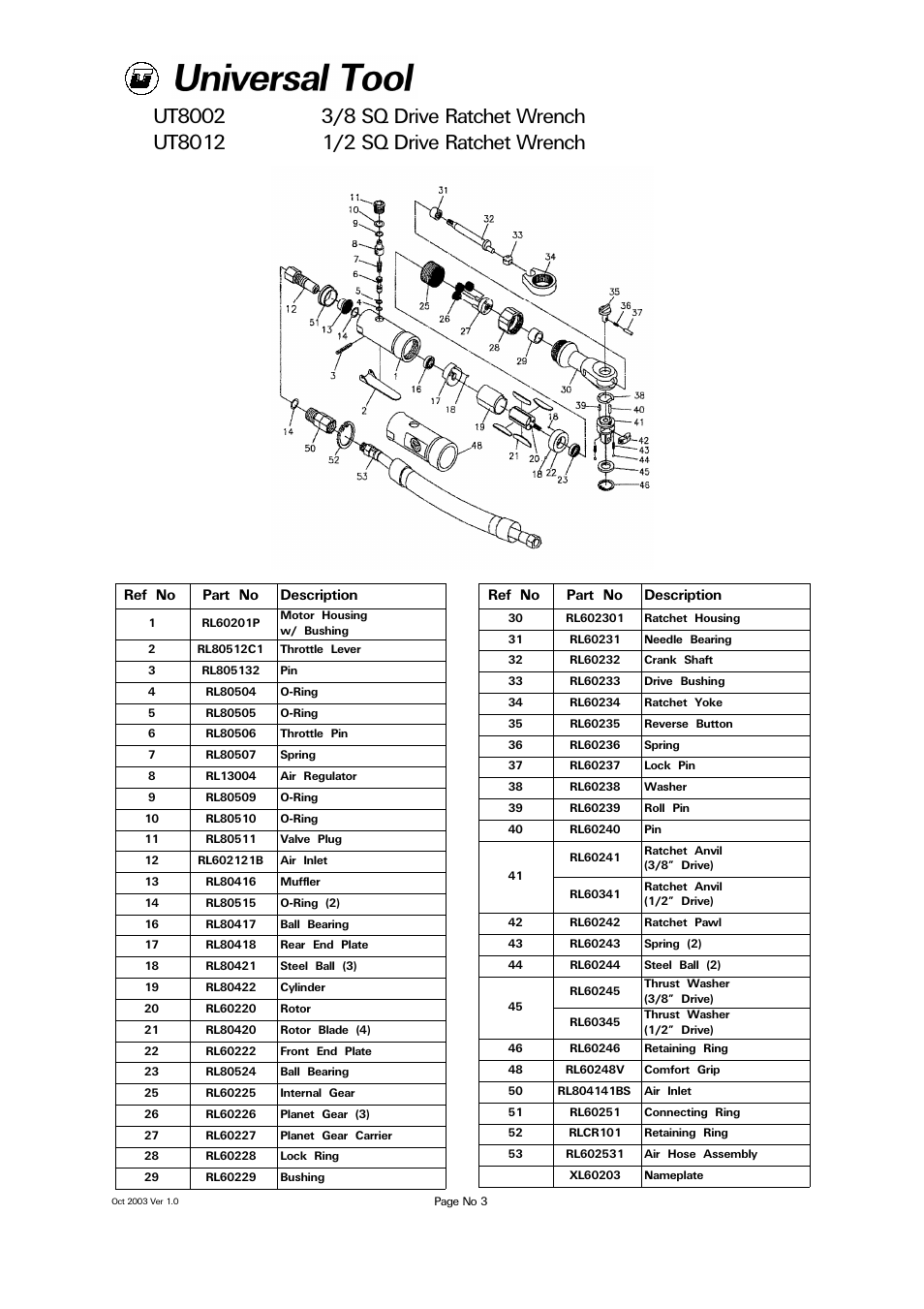 Universal Air Tools UT8012 - 1/2 SQ User Manual | Page 3 / 4