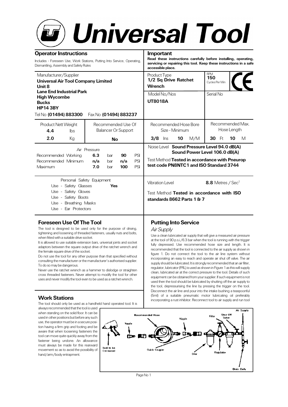 Universal Air Tools UT8018A User Manual | 4 pages