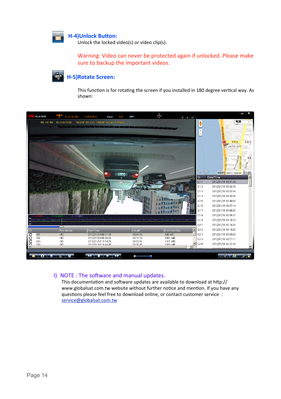 H-­‐4)unlock bubon, H-­‐5)rotate screen, Note : the so9ware and manual updates | USGlobalsat RV-1000S HD Software User Manual User Manual | Page 14 / 14
