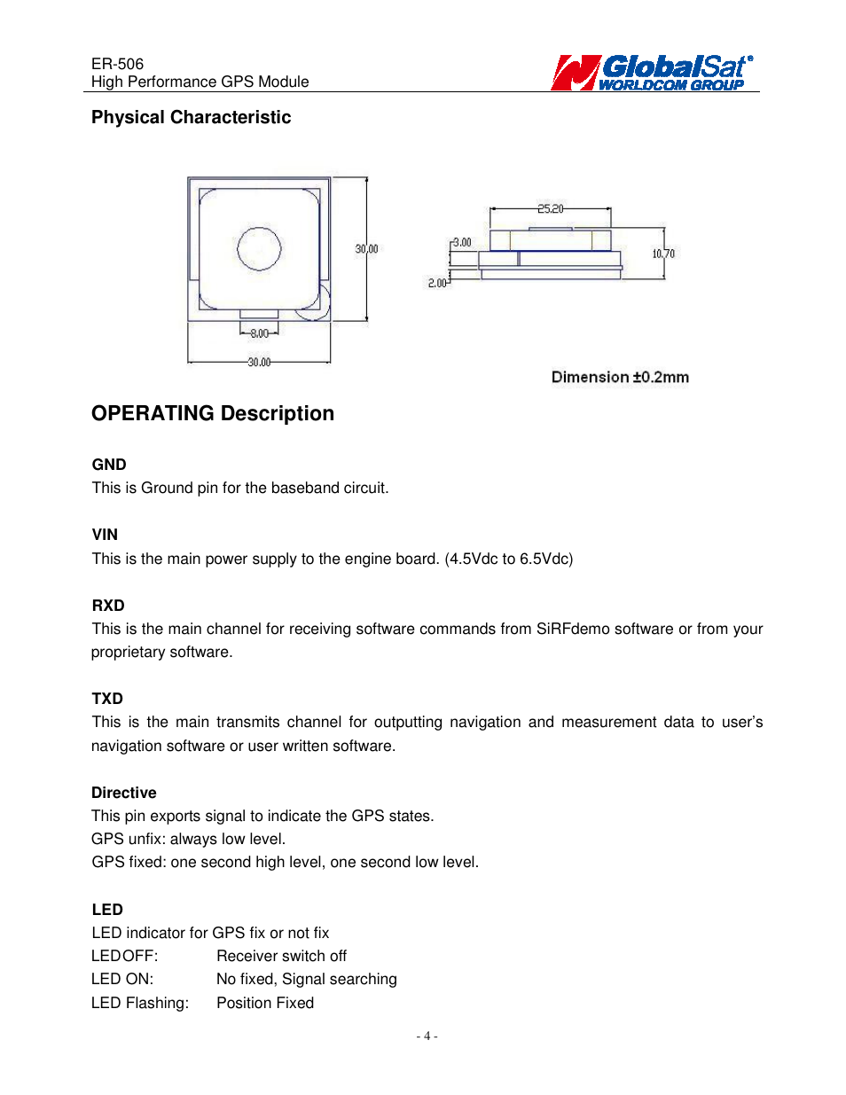 Operating description | USGlobalsat ER-506 User Manual | Page 5 / 19