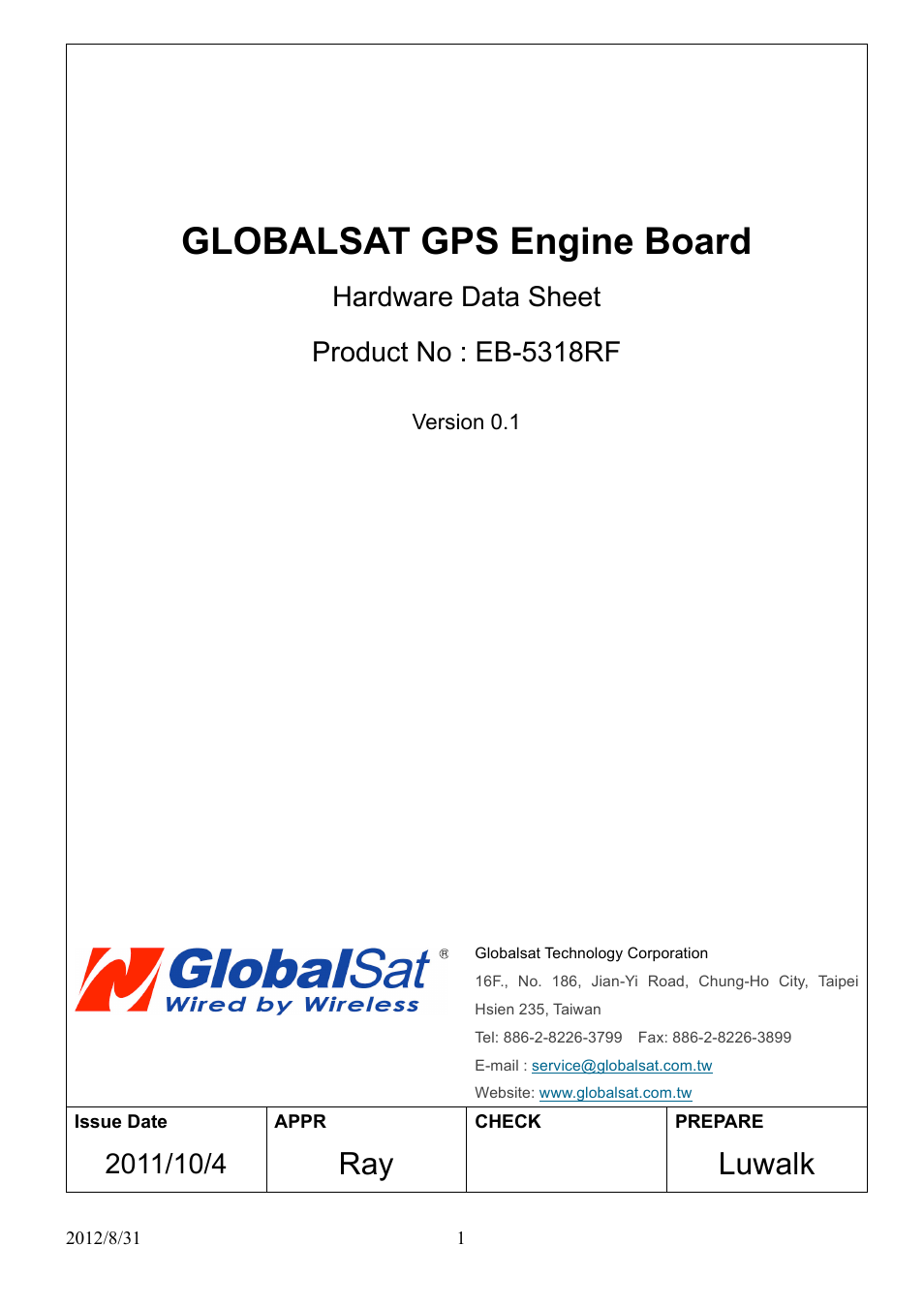 USGlobalsat EB-5318RE User Manual | 24 pages