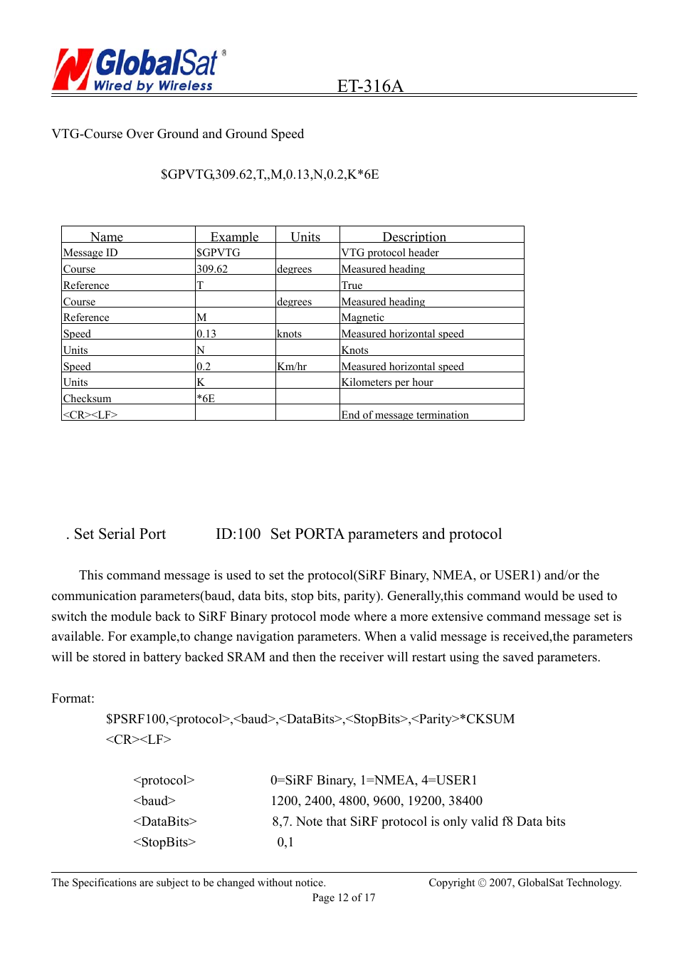 Et-316a | USGlobalsat ET-316A User Manual | Page 12 / 17