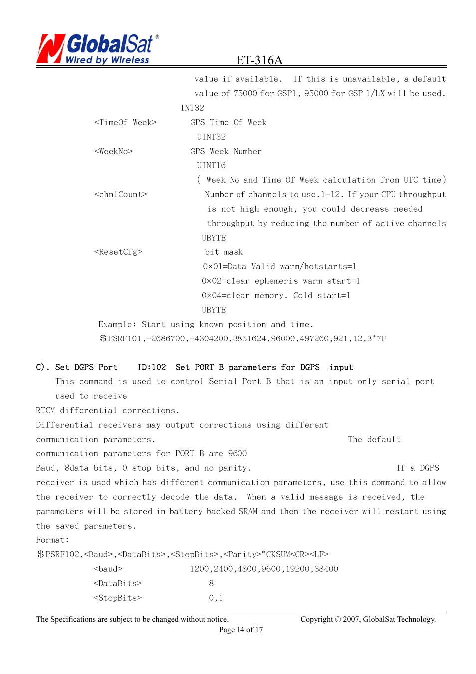 Et-316a | USGlobalsat ET-316A User Manual | Page 14 / 17