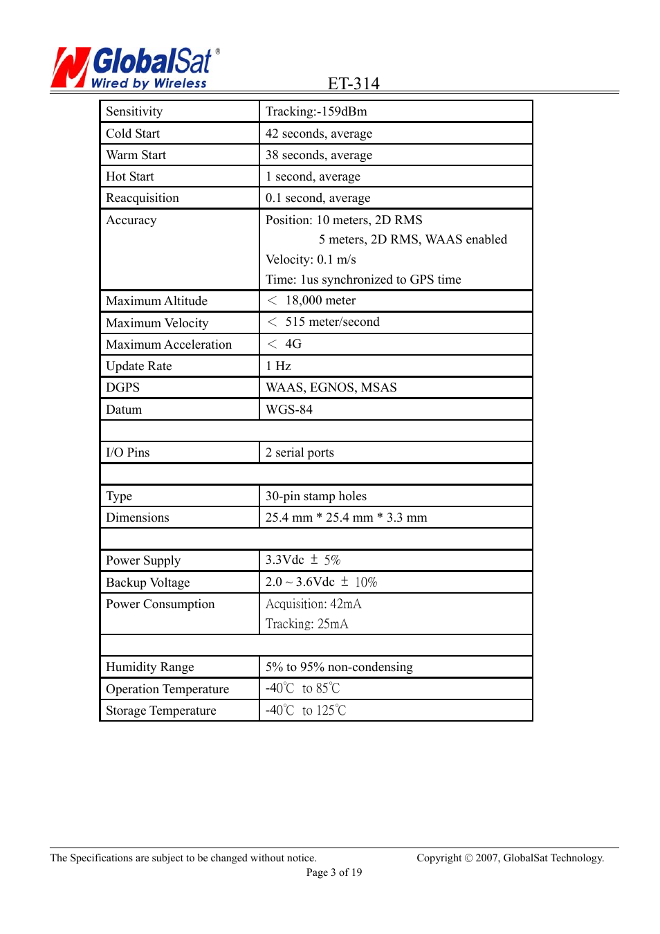 Et-314 | USGlobalsat ET-314 User Manual | Page 3 / 19