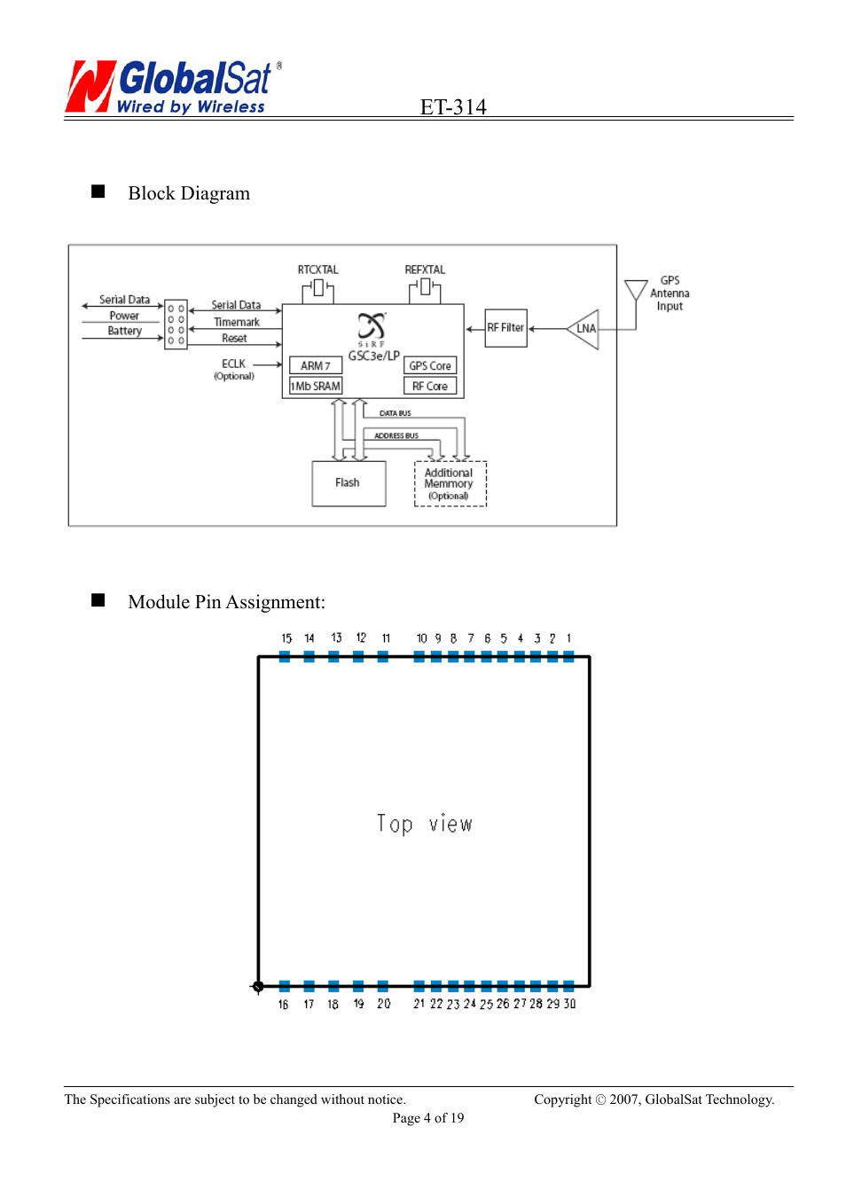 Et-314, Technical information | USGlobalsat ET-314 User Manual | Page 4 / 19