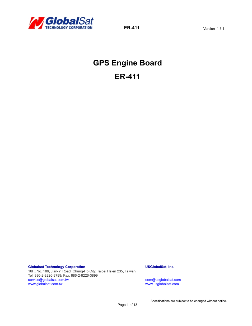 USGlobalsat ER-411 User Manual | 13 pages