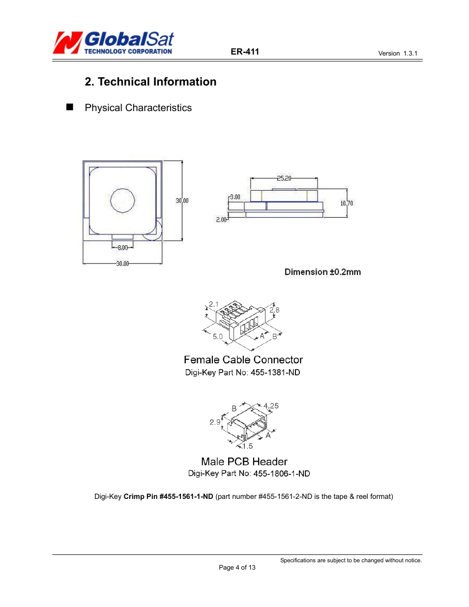 Technical information | USGlobalsat ER-411 User Manual | Page 4 / 13