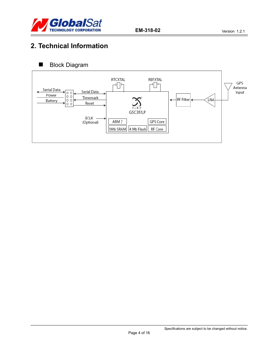 Technical information | USGlobalsat EM-318-02 User Manual | Page 4 / 16