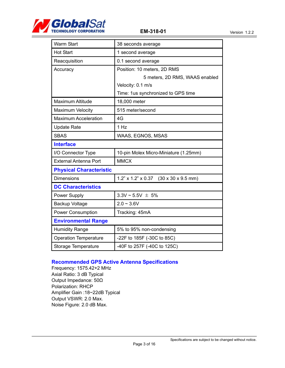 USGlobalsat EM-318-01 User Manual | Page 3 / 16