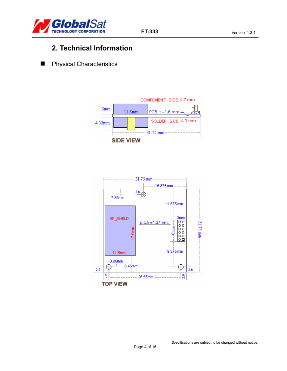 Technical information | USGlobalsat ET-333 User Manual | Page 4 / 15