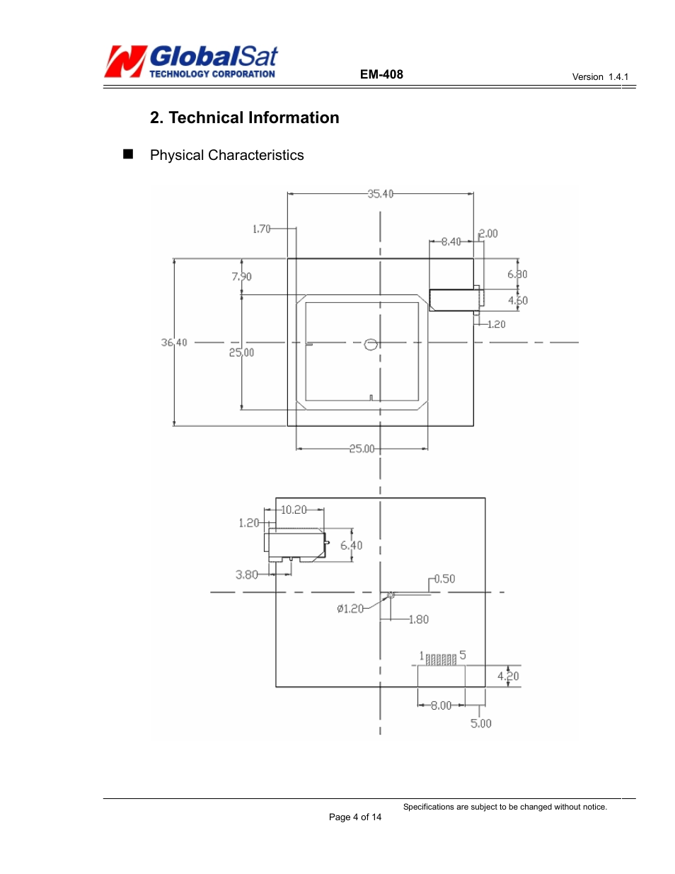 Technical information | USGlobalsat EM-408 User Manual | Page 4 / 14