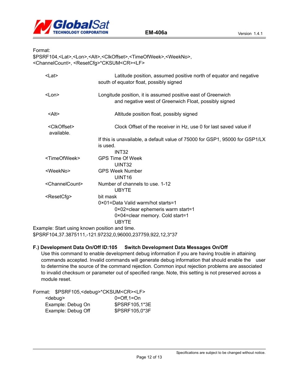 USGlobalsat EM-406a User Manual | Page 12 / 13