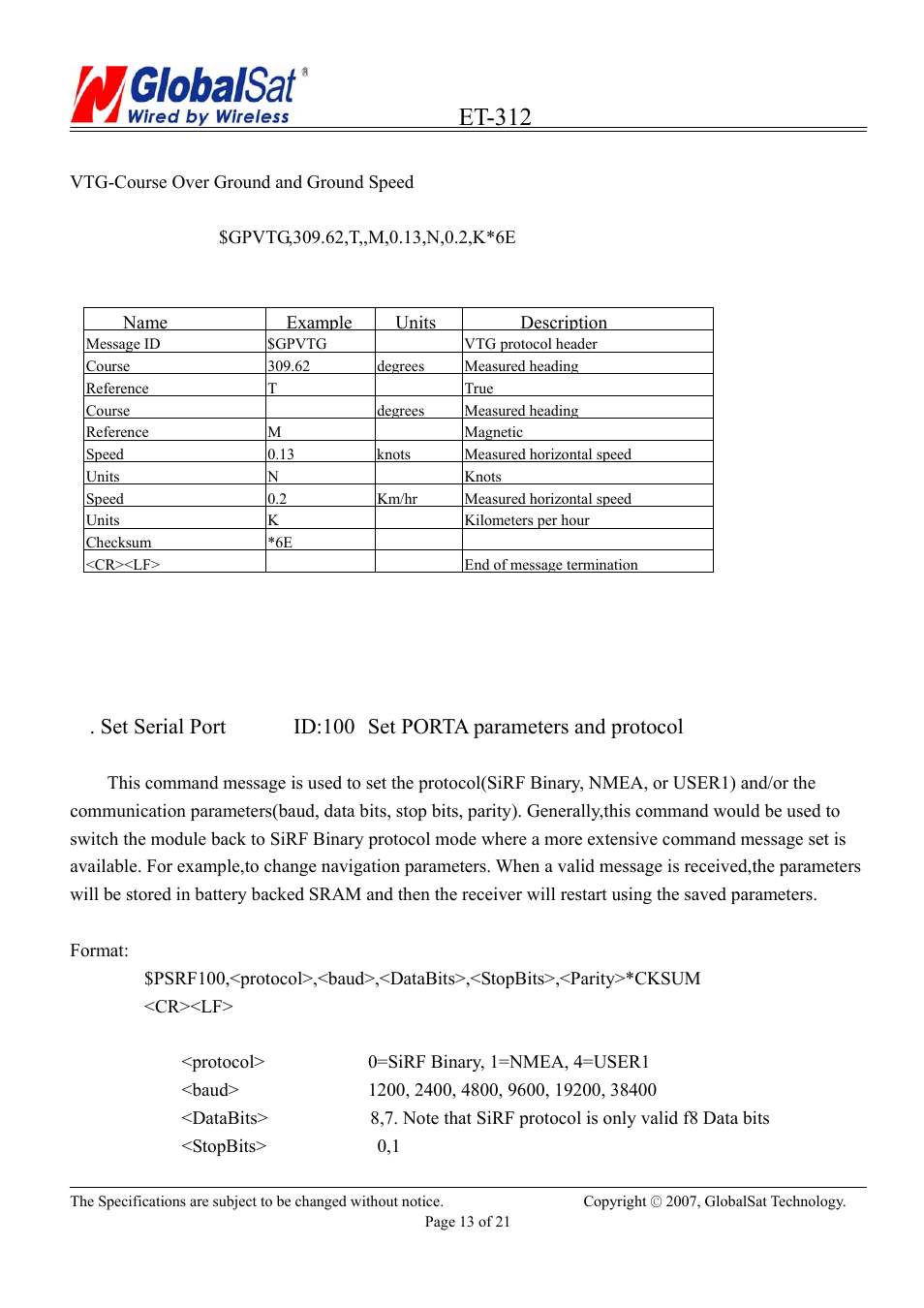 Et-312 | USGlobalsat ET-312 User Manual | Page 13 / 21