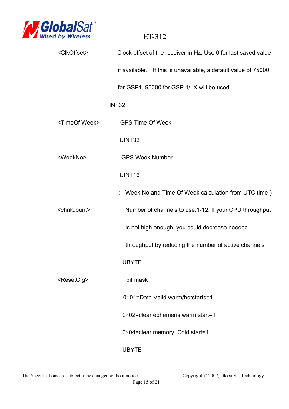 Et-312 | USGlobalsat ET-312 User Manual | Page 15 / 21