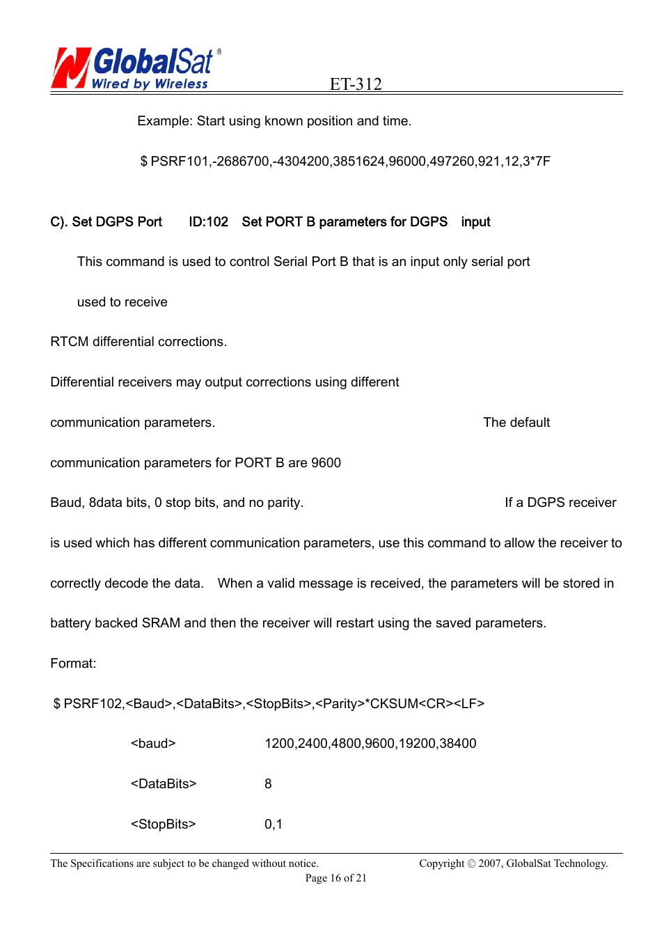 Et-312 | USGlobalsat ET-312 User Manual | Page 16 / 21