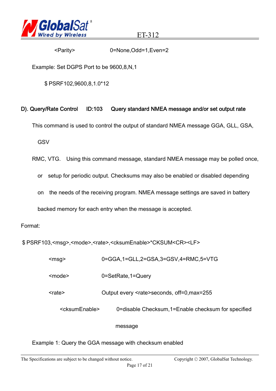 Et-312 | USGlobalsat ET-312 User Manual | Page 17 / 21