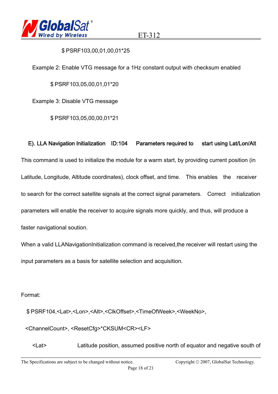 Et-312 | USGlobalsat ET-312 User Manual | Page 18 / 21