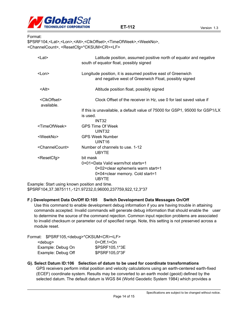 USGlobalsat ER-112 User Manual | Page 14 / 15