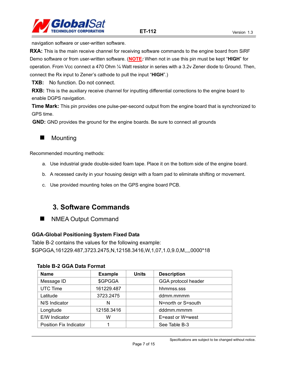 Software commands | USGlobalsat ER-112 User Manual | Page 7 / 15