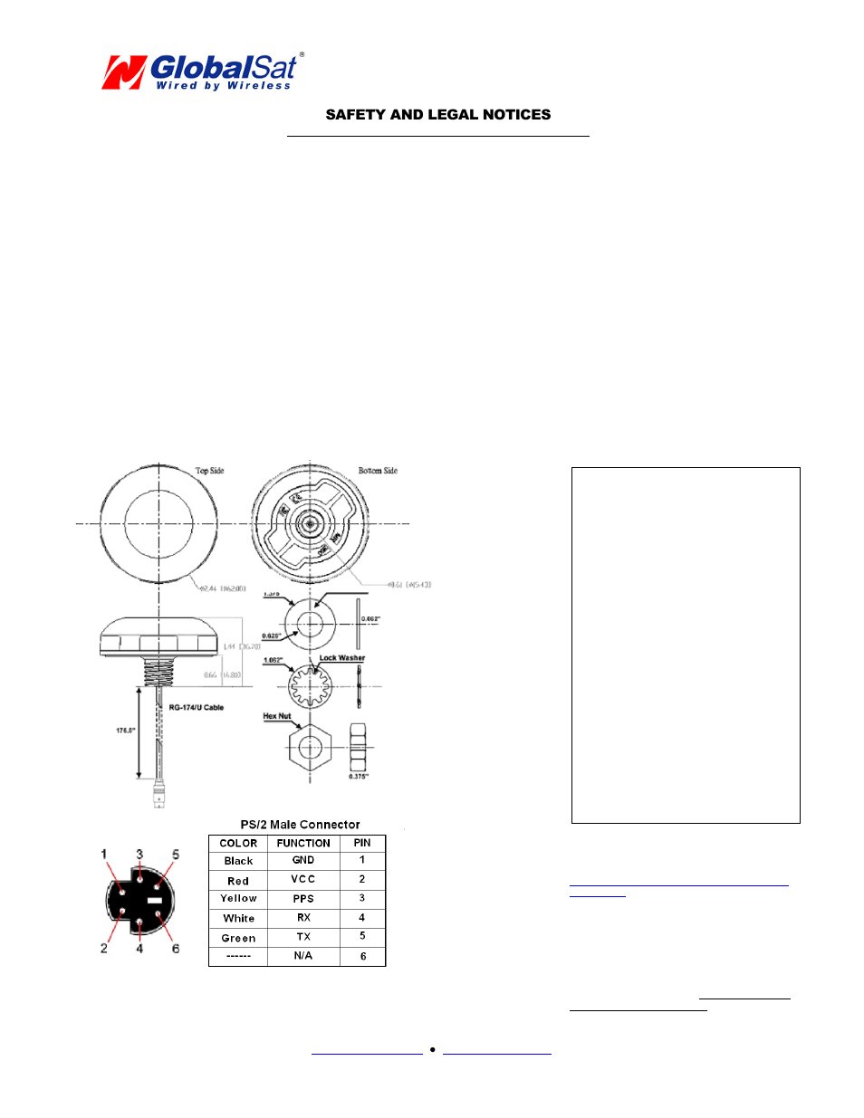 Safety and legal notices, Caution, Warning | USGlobalsat MR-350P User Manual | Page 2 / 2