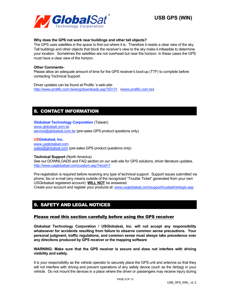 Usb gps (win) | USGlobalsat BR-355 (WIN) User Manual | Page 10 / 13