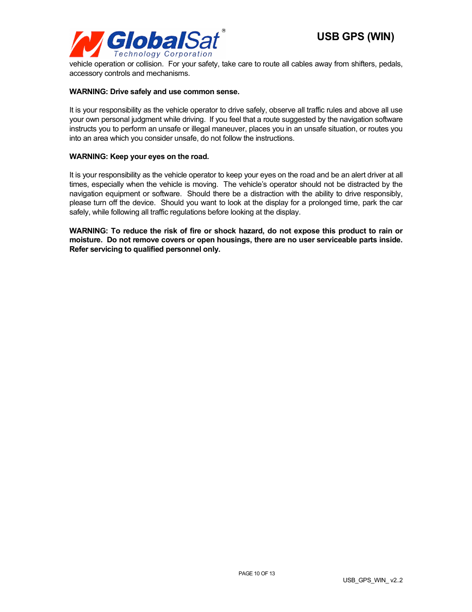 Usb gps (win) | USGlobalsat BR-355 (WIN) User Manual | Page 11 / 13