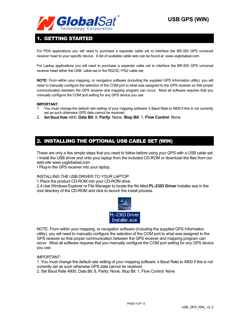 Usb gps (win) | USGlobalsat BR-355 (WIN) User Manual | Page 5 / 13