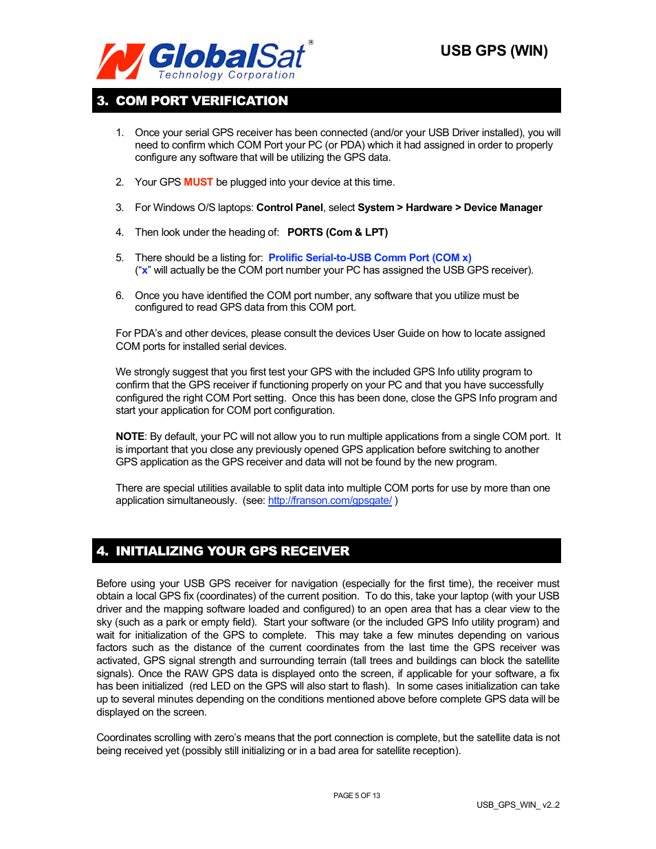 Usb gps (win) | USGlobalsat BR-355 (WIN) User Manual | Page 6 / 13