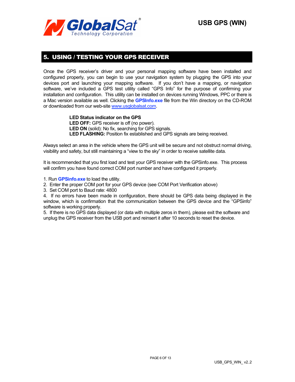 Usb gps (win) | USGlobalsat BR-355 (WIN) User Manual | Page 7 / 13