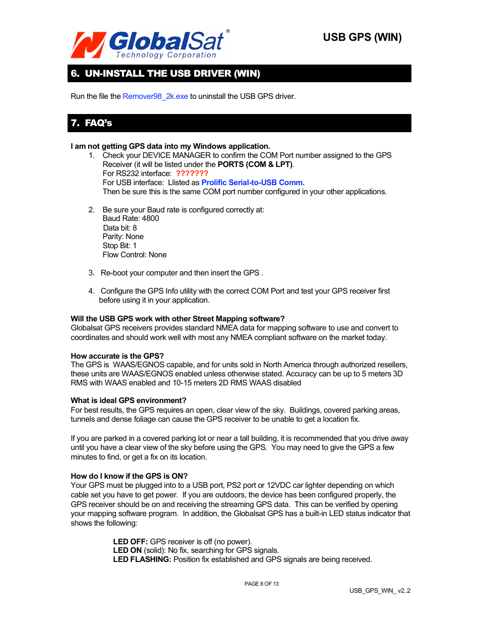 Usb gps (win) | USGlobalsat BR-355 (WIN) User Manual | Page 9 / 13