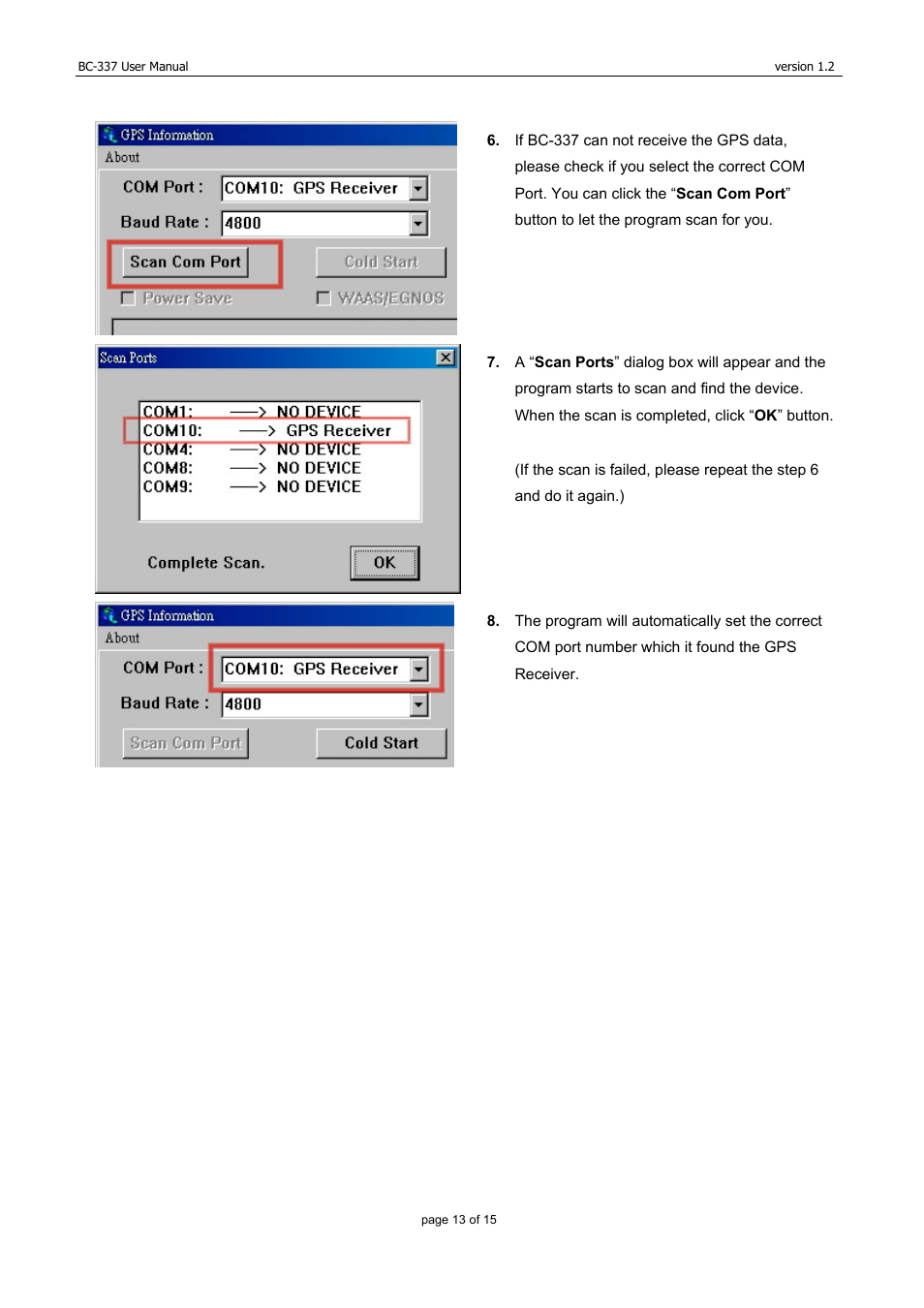 USGlobalsat BC-337 User Manual | Page 13 / 15