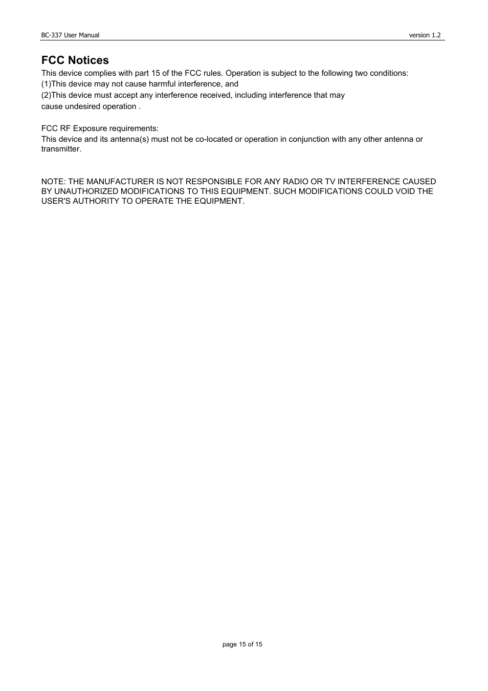 Fcc notices | USGlobalsat BC-337 User Manual | Page 15 / 15