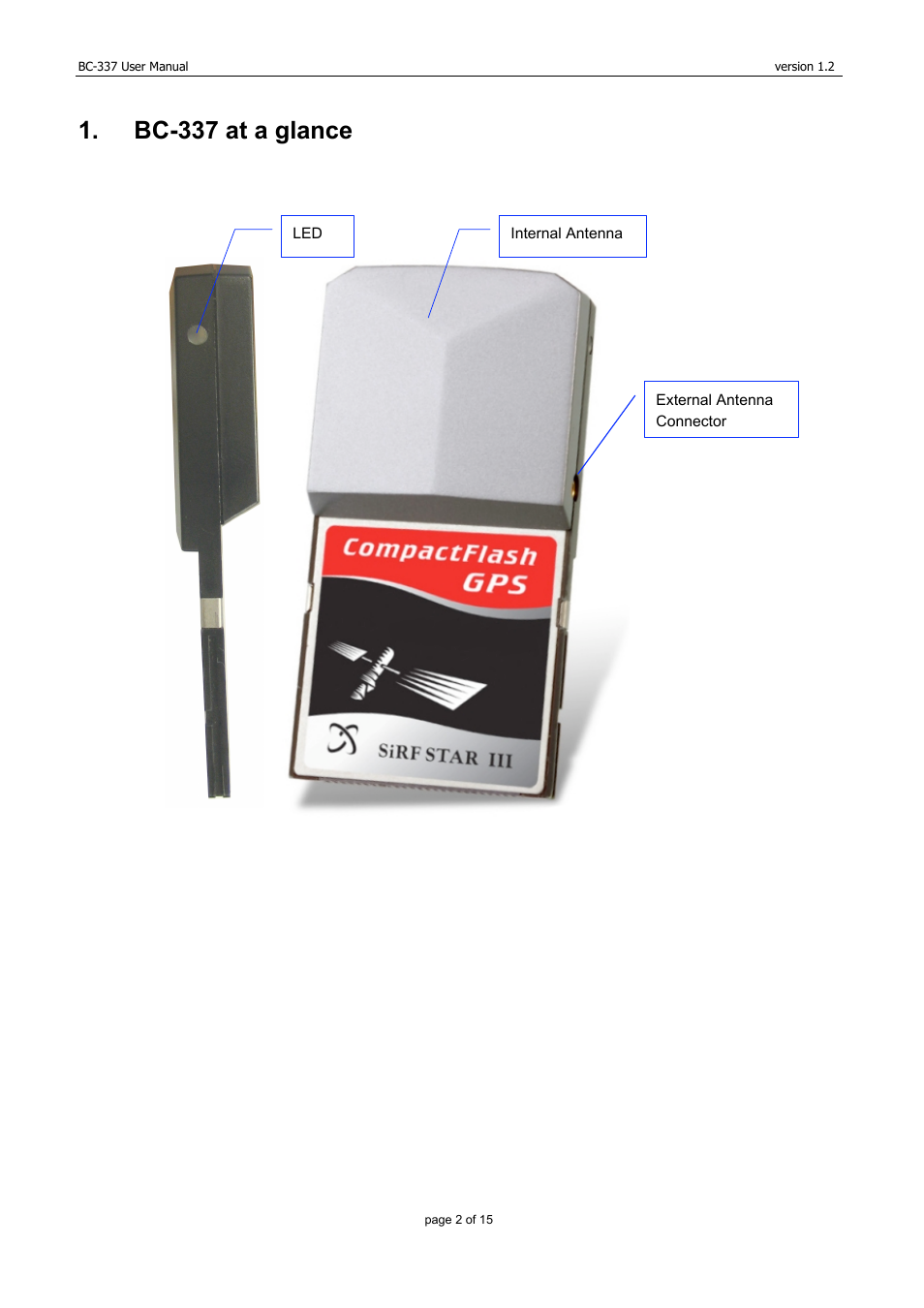 Bc-337 at a glance | USGlobalsat BC-337 User Manual | Page 2 / 15