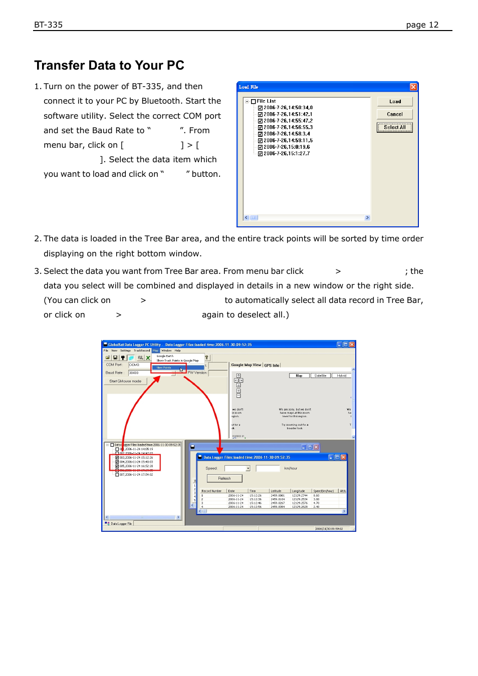 Transfer data to your pc | USGlobalsat BT-335 User Manual User Manual | Page 12 / 20