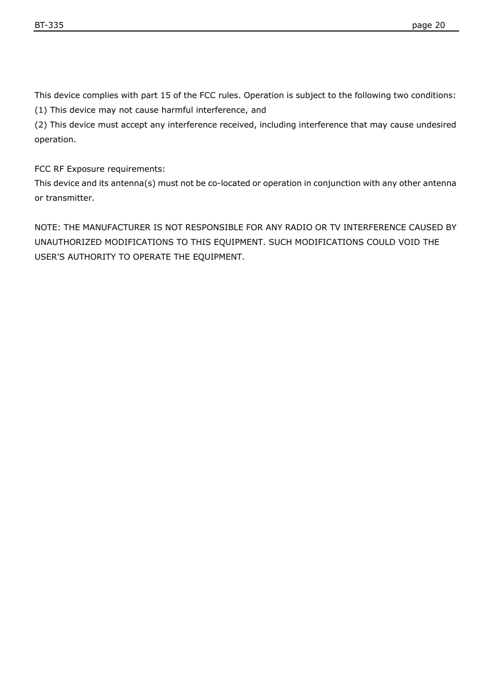 Fcc notices | USGlobalsat BT-335 User Manual User Manual | Page 20 / 20