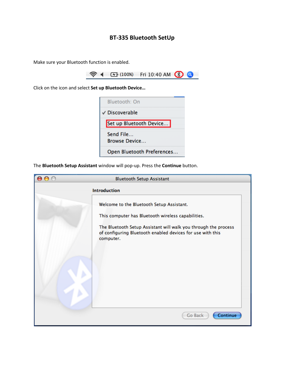 USGlobalsat BT-335 Bluetooth SetUp User Manual | 4 pages
