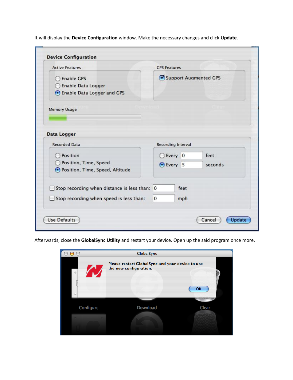 USGlobalsat GlobalSync Utility Guide User Manual | Page 2 / 3