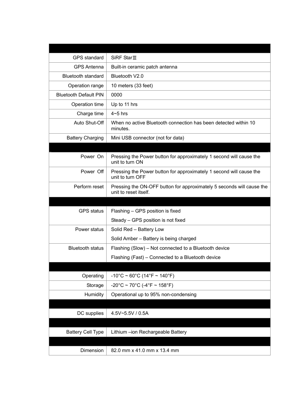 Specification, 1 system specification | USGlobalsat BT-359 User Manual | Page 4 / 10