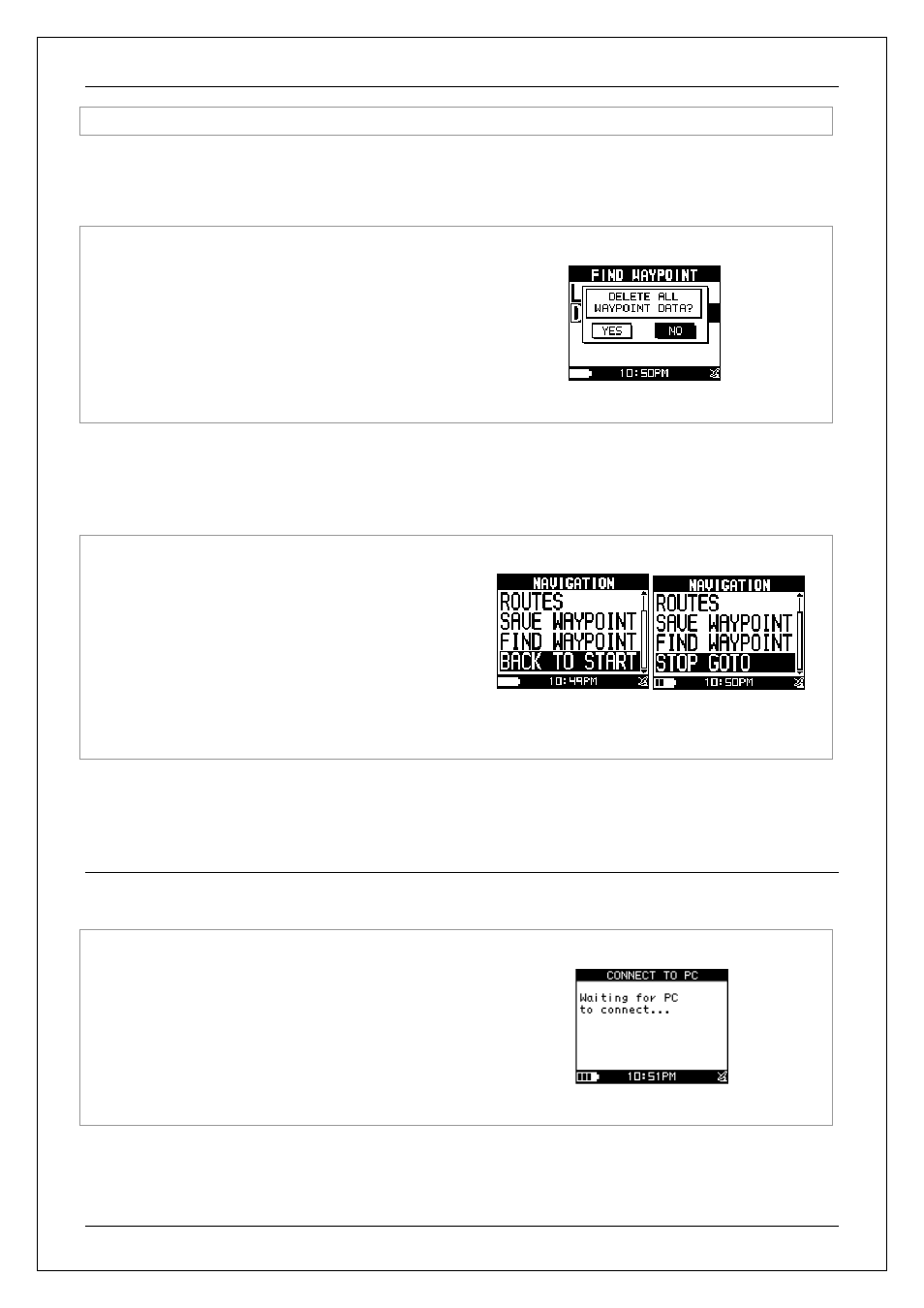 2 delete all, 5 return to start /stop goto, 9 connect to pc | USGlobalsat GH-625XT User Manual User Manual | Page 37 / 47