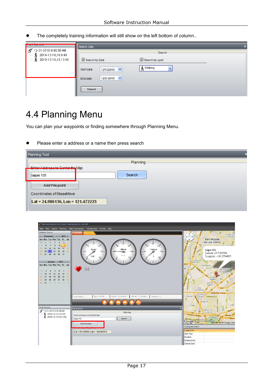 4 planning menu | USGlobalsat GB-580_GB-580P Training Gym Pro Instructions Manual User Manual | Page 17 / 30