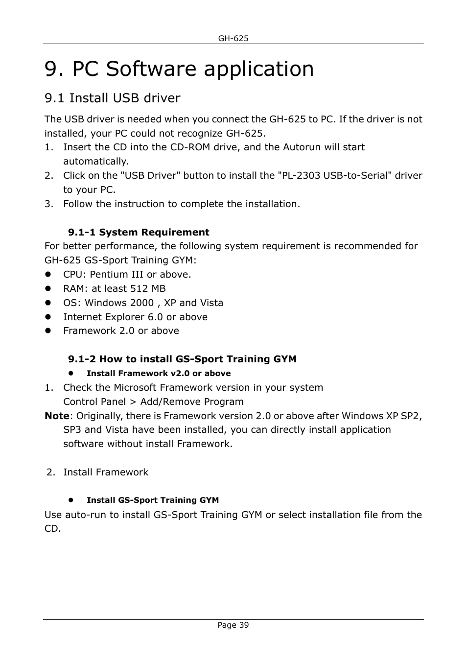 Pc software application, 1 install usb driver | USGlobalsat GH-625B User Manual User Manual | Page 39 / 66