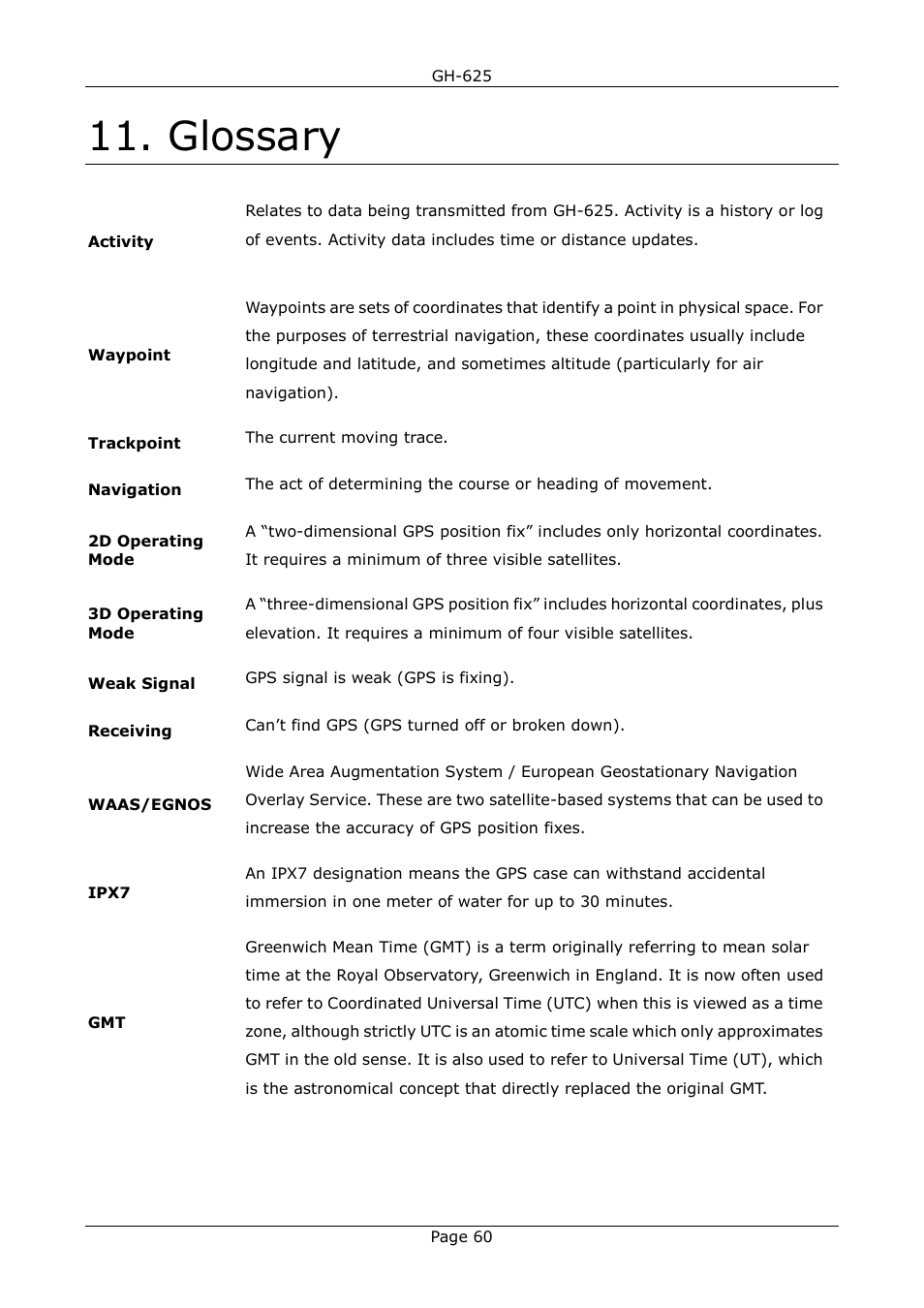 Glossary | USGlobalsat GH-625B User Manual User Manual | Page 60 / 66