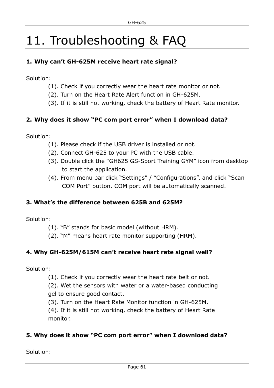 Troubleshooting & faq | USGlobalsat GH-625B User Manual User Manual | Page 61 / 66