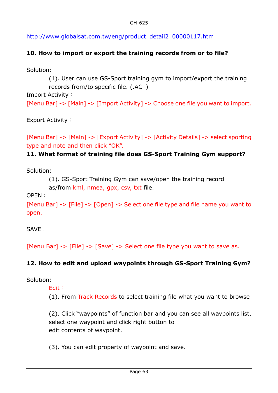 USGlobalsat GH-625B User Manual User Manual | Page 63 / 66