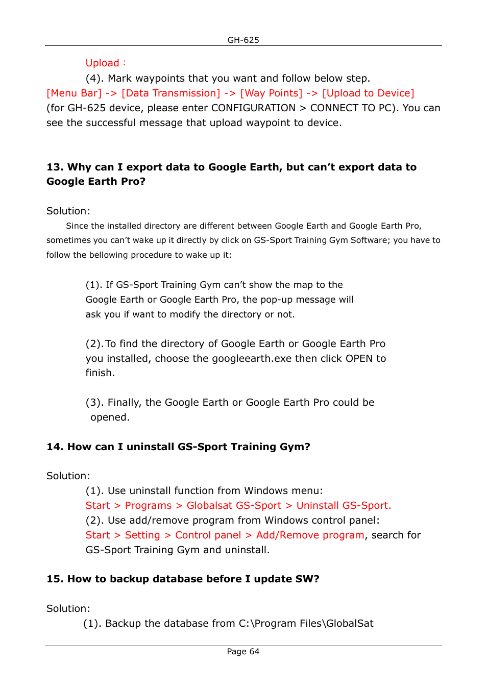 USGlobalsat GH-625B User Manual User Manual | Page 64 / 66